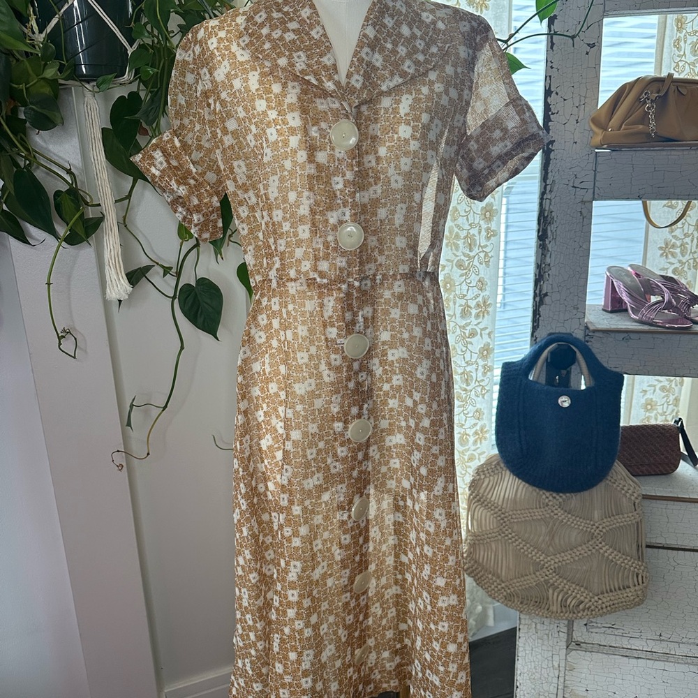 Vintage Elegant Brown Patterned Dress